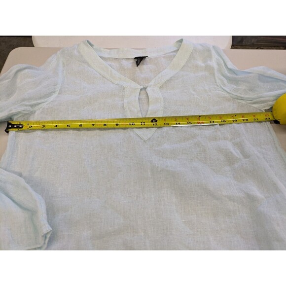 Eileen Fisher Semi Sheer 100% Linen Long Sleeve Top Mint Green Keyhole Large - Picture 9 of 10